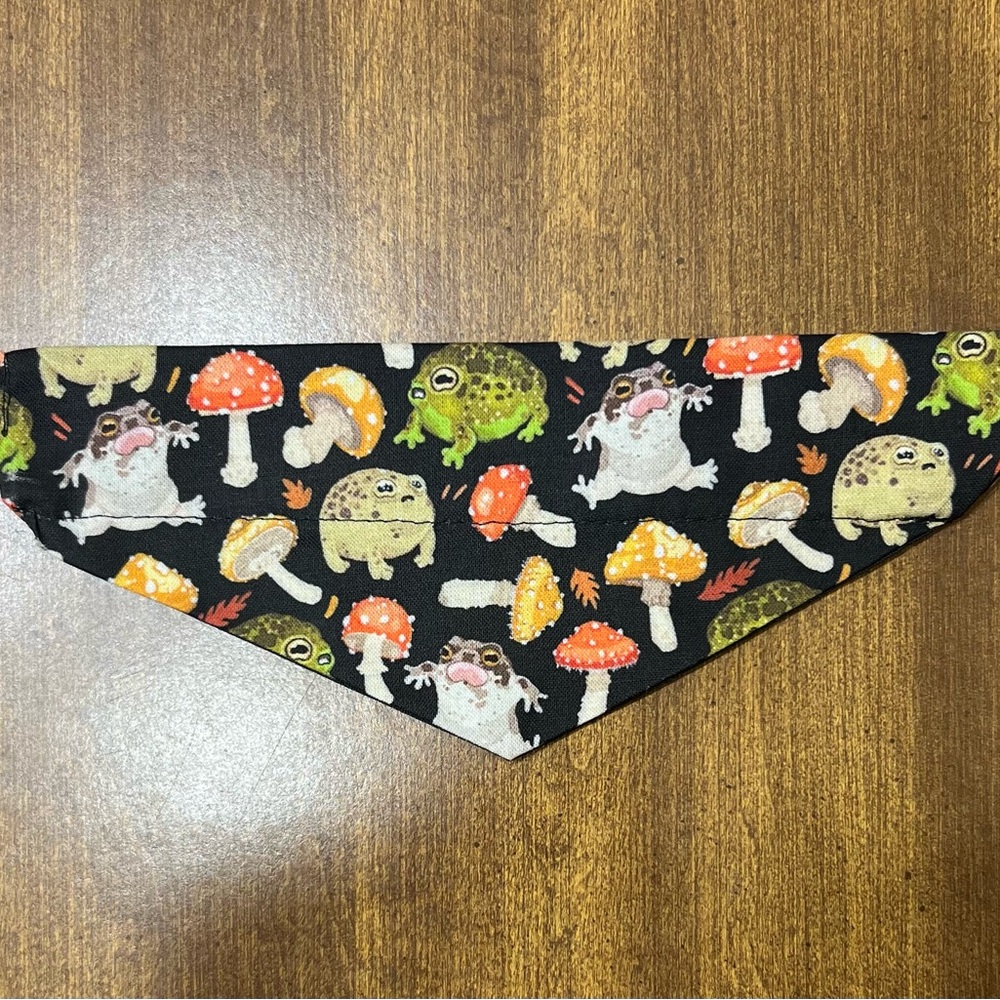 Handmade toad and mushroom dog bandana